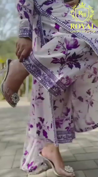 Anila's Long Printed+Embroidery 3/pcs Suit 🟣