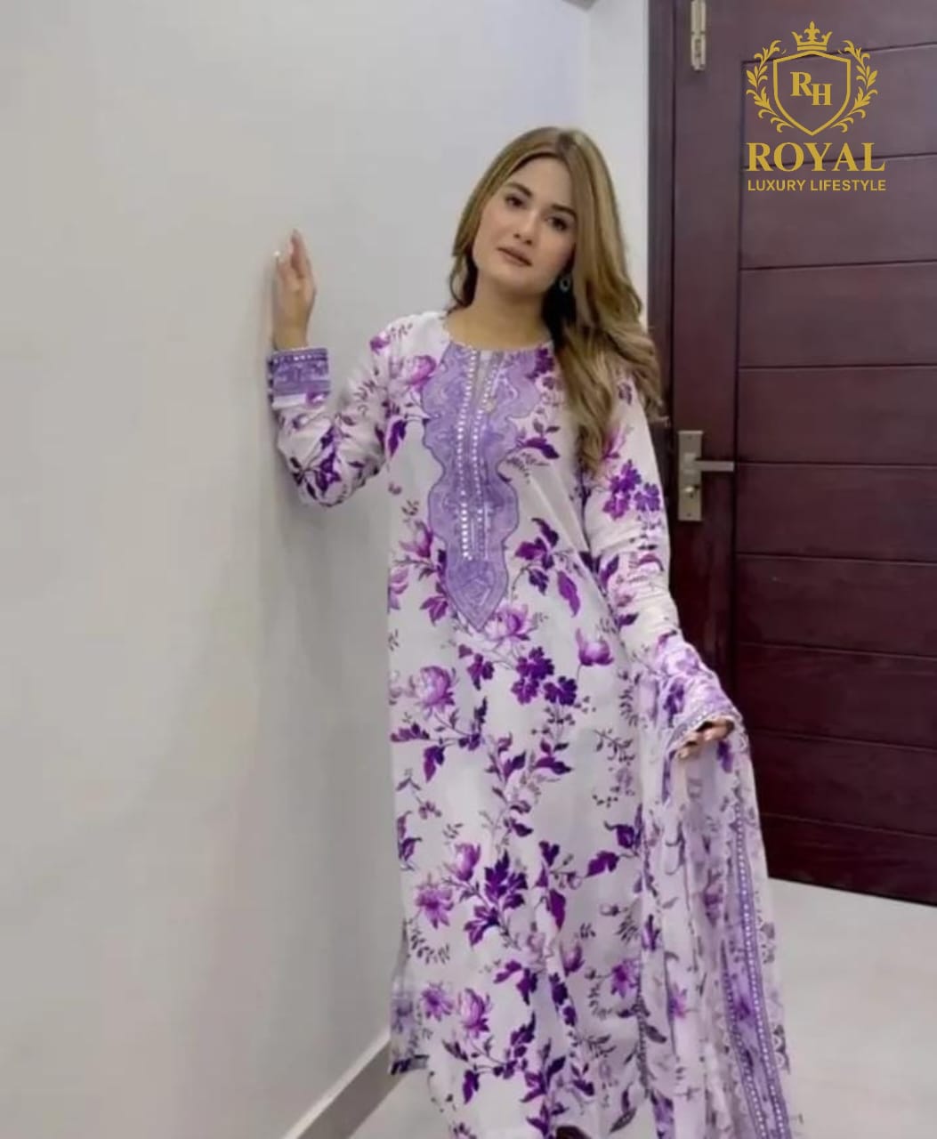 Anila's Long Printed+Embroidery 3/pcs Suit 🟣
